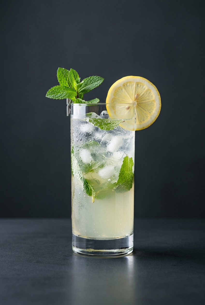 Fresh lemonade with mint in a modern glass